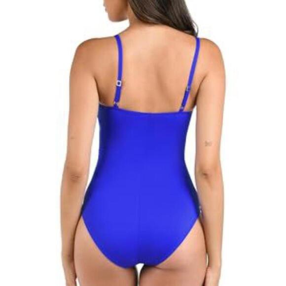 La Blanca Women's One Piece Swimsuit Island Goddess Shirred Side, New, Size 4 - Picture 2 of 4